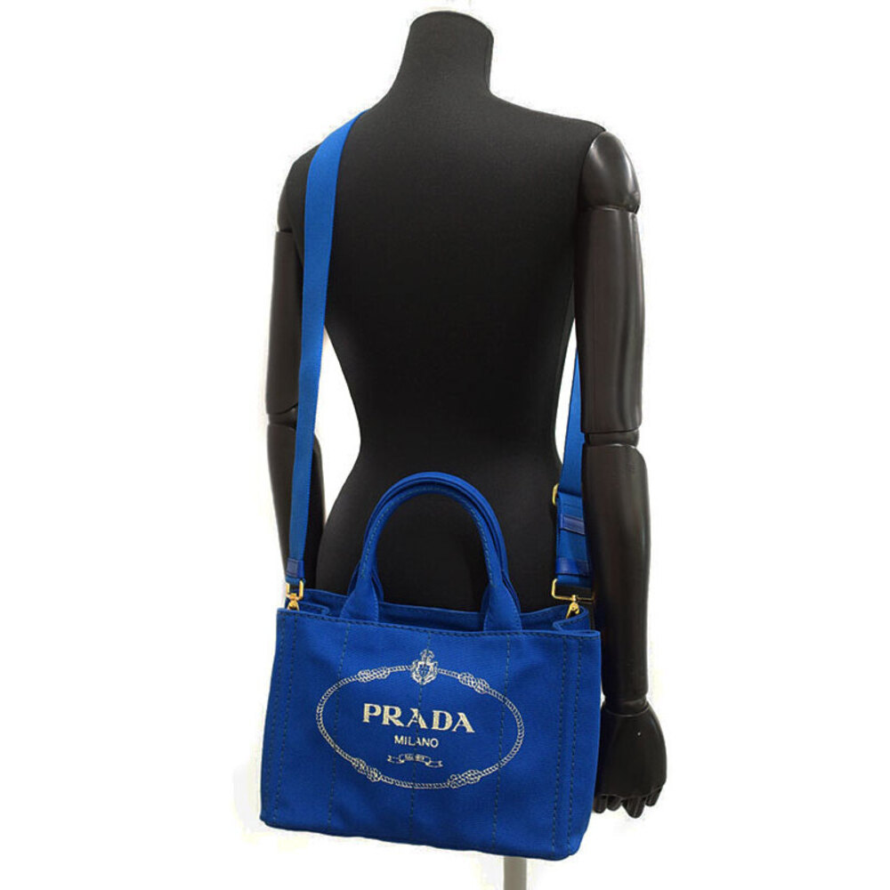 Prada Canvas Blue Canapa Tote 2way Bag - Picture 5 of 5